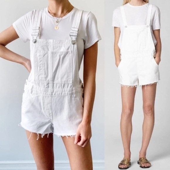 H&M White Denim Jean Distressed Overall Shorts Perfect Summer - Picture 1 of 7